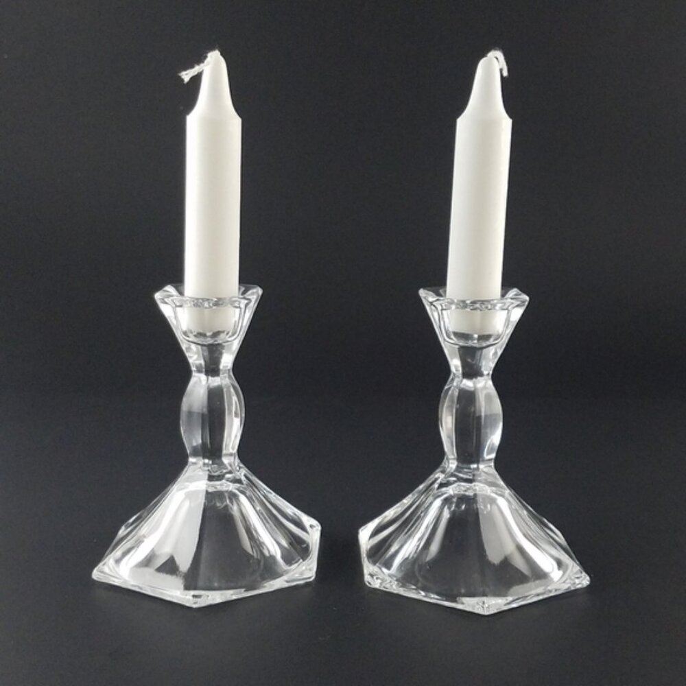 Set of 2 - 4 inch Glass Taper Candle Holder vintage boho style